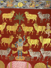 Load image into Gallery viewer, Antique gold Pichwai painting of Shreenathji surrounded by decorated sacred cows