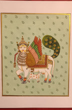 Load image into Gallery viewer, Original Art Kamadhenu Holy Cow Indian Miniature Art Pichwai Painting