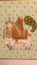 Load image into Gallery viewer, Original Art Kamadhenu Holy Cow Indian Miniature Art Pichwai Painting