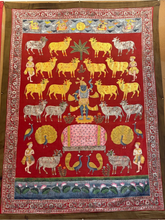 Load image into Gallery viewer, Large antique Shreenathji Pichwai painting with sacred cows and real gold work, 4 × 5.5 ft