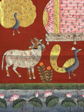 Load image into Gallery viewer, Large antique Shreenathji painting in traditional Pichwai style with sacred cows and gold work