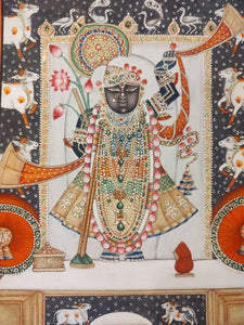 Handmade Fine Antique Shreenath Ji Pichwai Vintage Painting on Paper