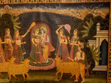 Load image into Gallery viewer, Antique Radha Krishna Raas Leela Pichwai Painting with Cows & Gopis – 3 × 4 Ft
