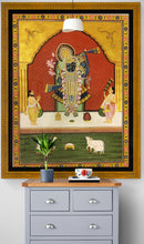 Load image into Gallery viewer, 3 by 4 FT Large Handmade Golden Shreenath Ji Wall Decor Pichwai Painting