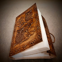 Load image into Gallery viewer, Owl Pair Embossed Vintage Handmade A5 Size Leather Bound Journal - 100/200 Unlined Recycled Refillable Pages