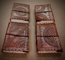 Load image into Gallery viewer, Handmade Dark Brown Embossed Leather Bound Journal - 200 Unlined Recycled Pages - A5 Sized Unisex Travel Diary - Book of Shadows