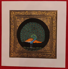 Load image into Gallery viewer, Peacock Bird Birds Miniature Painting India Art Nature on Silk - ArtUdaipur