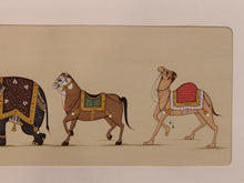 Load image into Gallery viewer, Hand Painted Elephant Horse Camel Procession Miniature Painting India Art Paper - ArtUdaipur