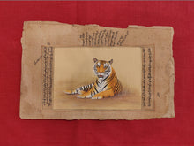 Load image into Gallery viewer, Hand Painted Tiger Animal Miniature Painting India Art Nature on Old Paper - ArtUdaipur