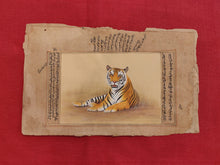 Load image into Gallery viewer, Hand Painted Tiger Animal Miniature Painting India Art Nature on Old Paper - ArtUdaipur