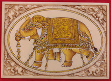 Load image into Gallery viewer, HandPainted Elephant Carved Carving Miniature Painting Art Synthetic Gold Ivory - ArtUdaipur