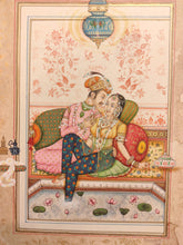 Load image into Gallery viewer, Hand Painted Mughal Maharajah Romance Miniature Painting India Art Old Paper - ArtUdaipur