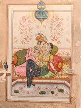 Load image into Gallery viewer, Hand Painted Mughal Maharajah Romance Miniature Painting India Art Old Paper - ArtUdaipur
