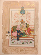 Load image into Gallery viewer, Hand Painted Mughal Maharajah Romance Miniature Painting India Art Old Paper - ArtUdaipur