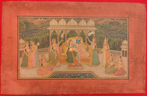 Hand Painted Krishna Radha God Painting India Artwork Paper Hindu Goddess Paper - ArtUdaipur