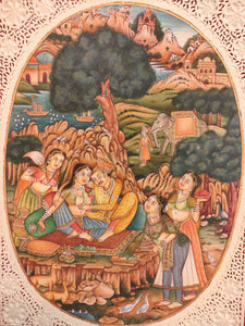 Hand Painted Mughal Love Scene Maharajah Village Miniature Painting India Art - ArtUdaipur