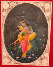 Load image into Gallery viewer, Hand Painted Krishna Radha Love Scene Miniature Painting India Artwork - ArtUdaipur