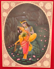 Load image into Gallery viewer, Hand Painted Krishna Radha Love Scene Miniature Painting India Artwork - ArtUdaipur