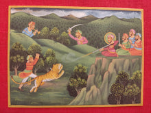 Load image into Gallery viewer, Hand Painted Mughal Hunting Scene Tiger Miniature Painting India Artwork - ArtUdaipur