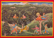 Load image into Gallery viewer, Hand Painted Mughal Hunting Scene Tiger Miniature Painting India Artwork - ArtUdaipur