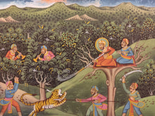 Load image into Gallery viewer, Hand Painted Mughal Hunting Scene Tiger Miniature Painting India Artwork - ArtUdaipur