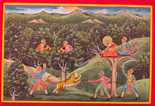 Load image into Gallery viewer, Hand Painted Mughal Hunting Scene Tiger Miniature Painting India Artwork - ArtUdaipur