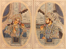 Load image into Gallery viewer, Hand Painted Mughal Shah Jahan and Mumtaz Miniature Painting India Artwork - ArtUdaipur