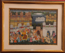 Load image into Gallery viewer, Rare Indian Framed Maharaja Blue Color Scheme Rajasthani Procession Detailed Miniature Painting Fine Art Exquisite Artwork Udaipur City - ArtUdaipur