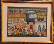 Load image into Gallery viewer, Rare Indian Framed Maharaja Blue Color Scheme Rajasthani Procession Detailed Miniature Painting Fine Art Exquisite Artwork Udaipur City - ArtUdaipur