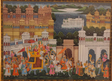 Load image into Gallery viewer, Rare Indian Framed Maharaja Blue Color Scheme Rajasthani Procession Detailed Miniature Painting Fine Art Exquisite Artwork Udaipur City - ArtUdaipur