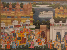 Load image into Gallery viewer, Rare Indian Framed Maharaja Blue Color Scheme Rajasthani Procession Detailed Miniature Painting Fine Art Exquisite Artwork Udaipur City - ArtUdaipur