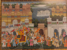 Load image into Gallery viewer, Rare Indian Framed Maharaja Blue Color Scheme Rajasthani Procession Detailed Miniature Painting Fine Art Exquisite Artwork Udaipur City - ArtUdaipur