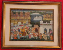 Load image into Gallery viewer, Rare Indian Framed Maharaja Blue Color Scheme Rajasthani Procession Detailed Miniature Painting Fine Art Exquisite Artwork Udaipur City - ArtUdaipur