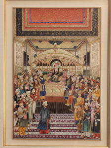 Hand Painted Mughal Court Scene  Darbar Miniature Painting India Art Maharajah Framed Fine Art - ArtUdaipur
