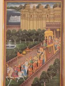 Hand Painted Udaipur City Scene Maharajah Procession Miniature Painting India Artwork Framed Paper Frame Fine Art - ArtUdaipur