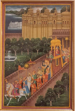Load image into Gallery viewer, Hand Painted Udaipur City Scene Maharajah Procession Miniature Painting India Artwork Framed Paper Frame Fine Art - ArtUdaipur