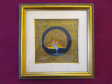 Load image into Gallery viewer, Beautiful Peacock Bird on Silk Framed Indian Miniature Painting - ArtUdaipur