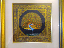 Load image into Gallery viewer, Beautiful Peacock Bird on Silk Framed Indian Miniature Painting - ArtUdaipur