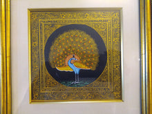 Load image into Gallery viewer, Beautiful Peacock Bird on Silk Framed Indian Miniature Painting - ArtUdaipur