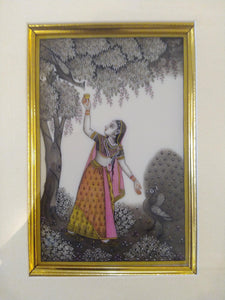 Hand Painted Ragini Rajasthani Princess Maharani Miniature Painting India Framed Interior - ArtUdaipur
