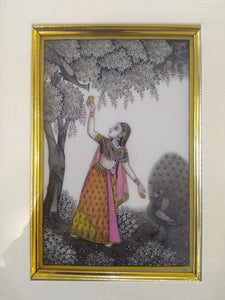 Hand Painted Ragini Rajasthani Princess Maharani Miniature Painting India Framed Interior - ArtUdaipur