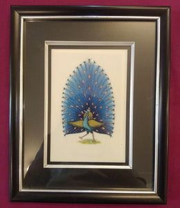 Framed Exotic Blue Peacock Bird Painting Black Frame - ArtUdaipur