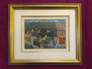 Framed Animal Hunting Battle Scene Painting with Deep Meaning India - ArtUdaipur