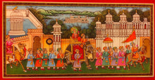 Load image into Gallery viewer, Indian King Maharajah Procession Miniature Painting Traditional Art