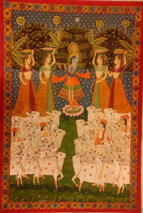 Krishna With Cows Painting