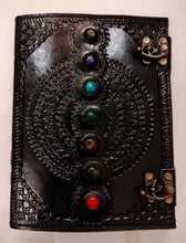 Load image into Gallery viewer, Large Seven Stoned Handmade Leather Bound Journal - Refillable Unlined Paper Travel Journal - Unisex Large Writing Notebook