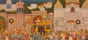 Large 6 by 2 FT Procession Miniature Painting of Udaipur City