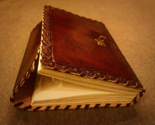 Load image into Gallery viewer, Handcrafted Vintage Leather Bound Multi Color A5 Sized Journal , Unlined Recycled Refillable Paper , Safe Writing Notebook