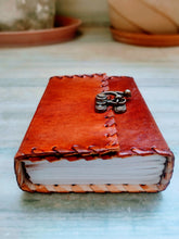 Load image into Gallery viewer, Small Hand-Stitched Leather Journal With Lock – Refillable Handmade Diary