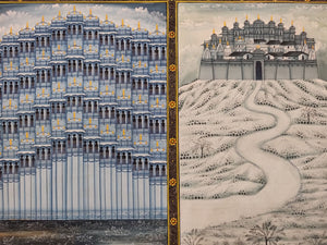 Three Cities of Rajasthan Night Scene Beautiful Art Work on Silk Cloth